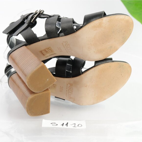 Pollini Womens Sandal Size 36.5 6.5 Black Leather Strappy Block Heel Dress Shoes - Picture 9 of 13